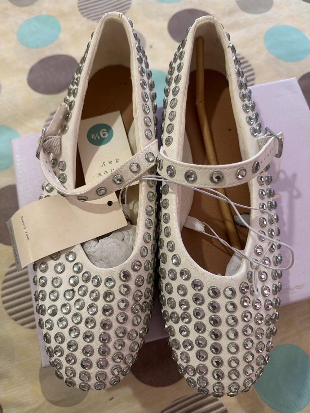 Studded White Mary Jane Flats